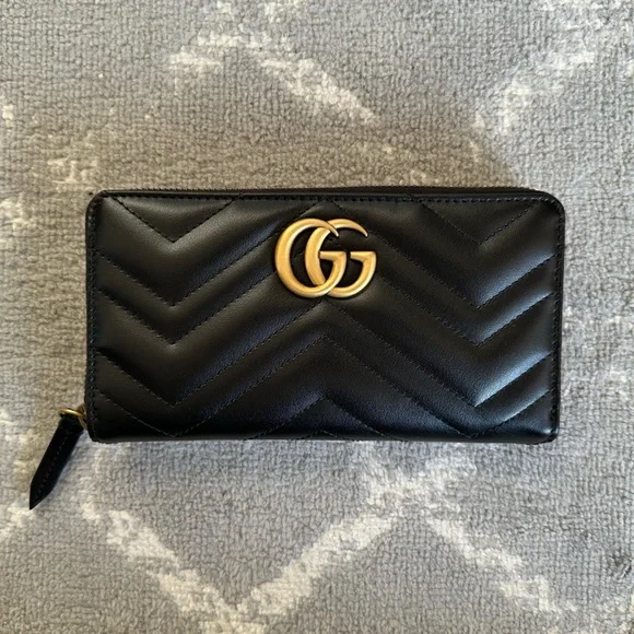 Authentic Gucci Marmont Zip Around Wallet, Black with Gold Hardware, NEW - Picture 5 of 11